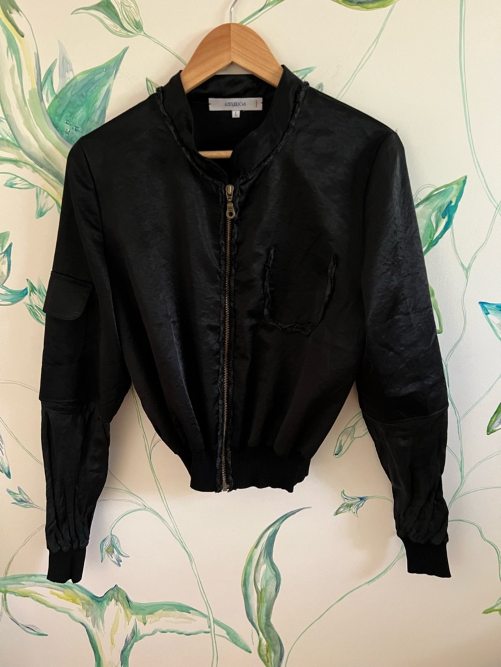 Azuleros Black Satin-Style Bomber Jacket